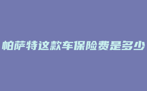 帕萨特这款车保险费是多少